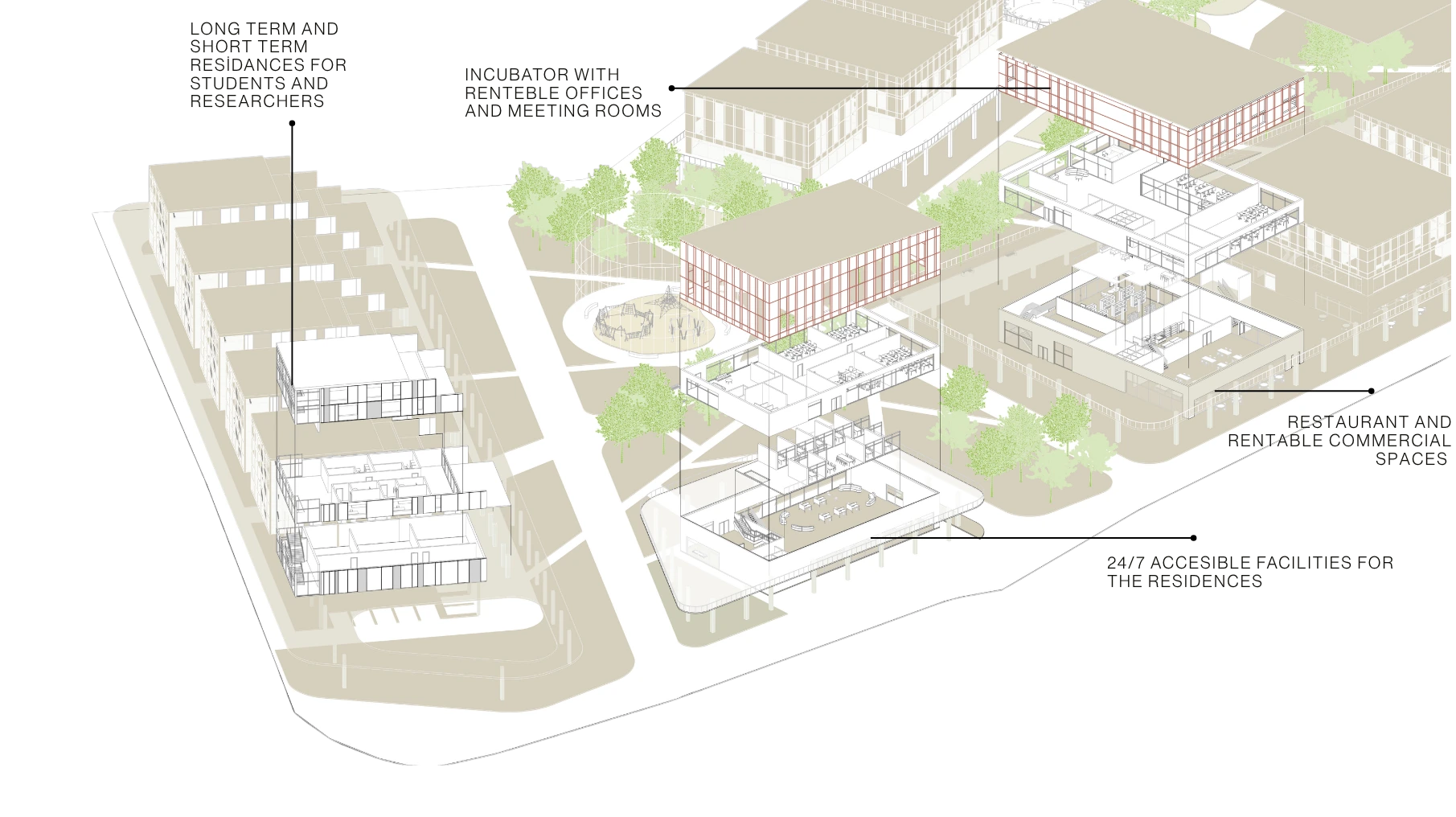Ankara Urban Commons, residential and incubator interiors