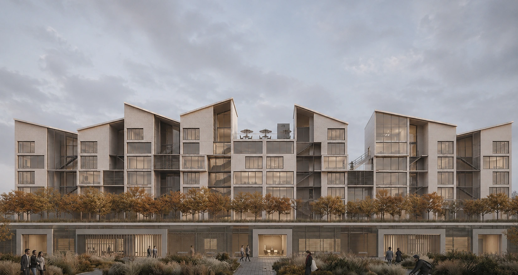 Reconceptualize Urban Mass Housing, street view of the podium and housing