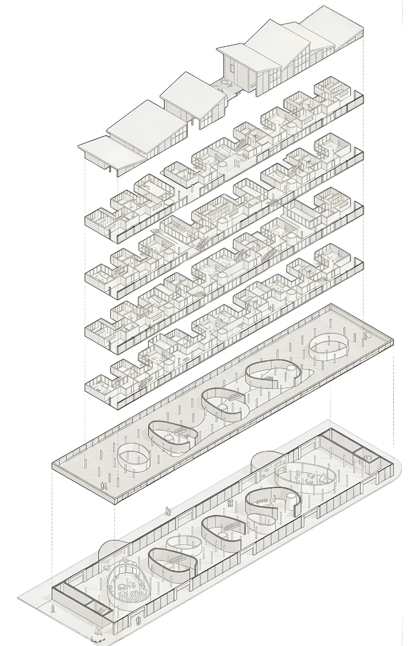 Reconceptualize Urban Mass Housing, exploded diagram of the floors